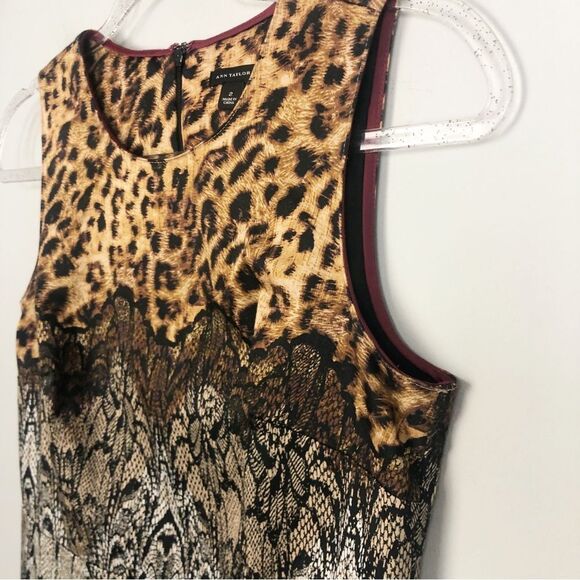 ANN TAYLOR | Animal Print Leopard & Lace Print Sheath Dress Women’s Size 2 - Picture 4 of 11